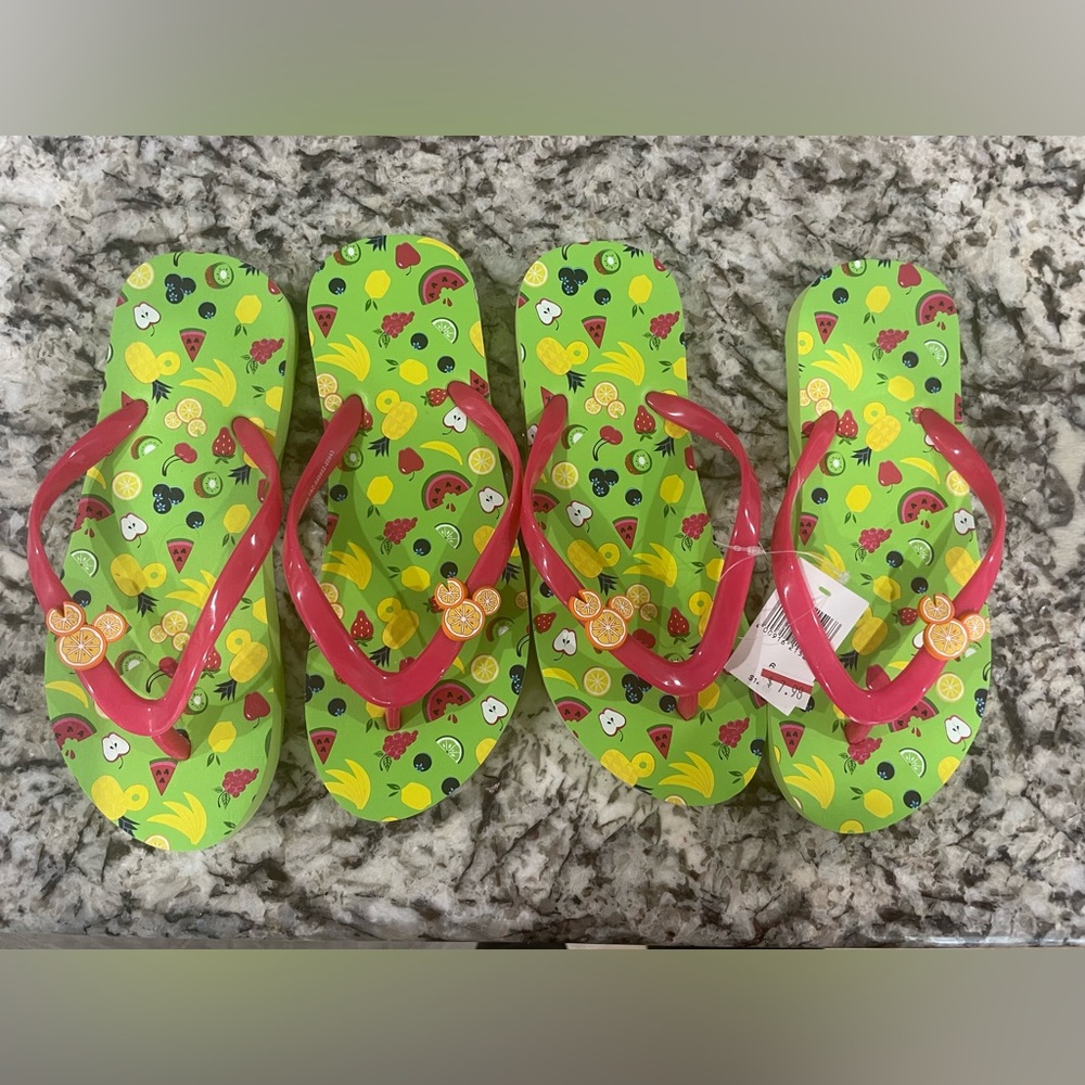 NWT 2 Pairs - Disney Size 6 Women’s Fruit Flip Flops